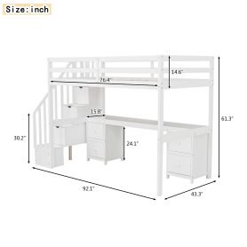 Twin Size Loft Bed Frame with Built-in Desk and Double Storage Drawers