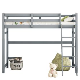 Twin Size High Loft Bed with inclined Ladder, Guardrails