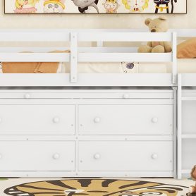 Twin Size Loft Bed with Retractable Writing Desk and 4 Drawers