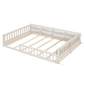 Wood Full Size Upholstered Platform Bed with Guardrail and Pillow