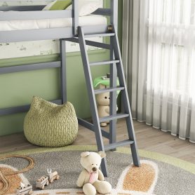 Twin Size High Loft Bed with inclined Ladder, Guardrails