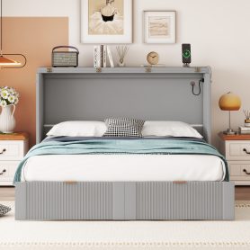 Full Size Murphy Bed with Drawer and a set of Sockets & USB Ports, Pulley Structure Design