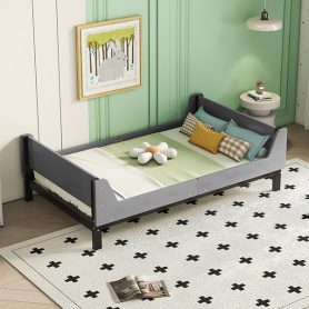 Twin Bed with Headboard, Footboard, Safeguards, Built-in Bed-end Book Storage Rack