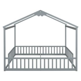 Double Twin House-style Floor Bed With Fence and Guardrails, Without Door 50 Double Twin House-Style Floor Bed With Fence, Guardrails, Without Door