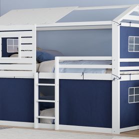 Twin Size Bunk Wood House Bed with Tent