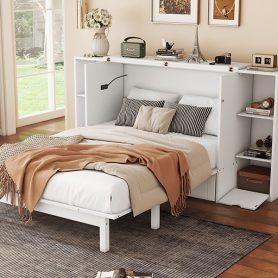 Full Size Murphy Bed with Shelves, Drawers and USB Ports