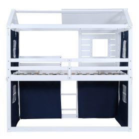 Twin Size Bunk Wood House Bed with Tent