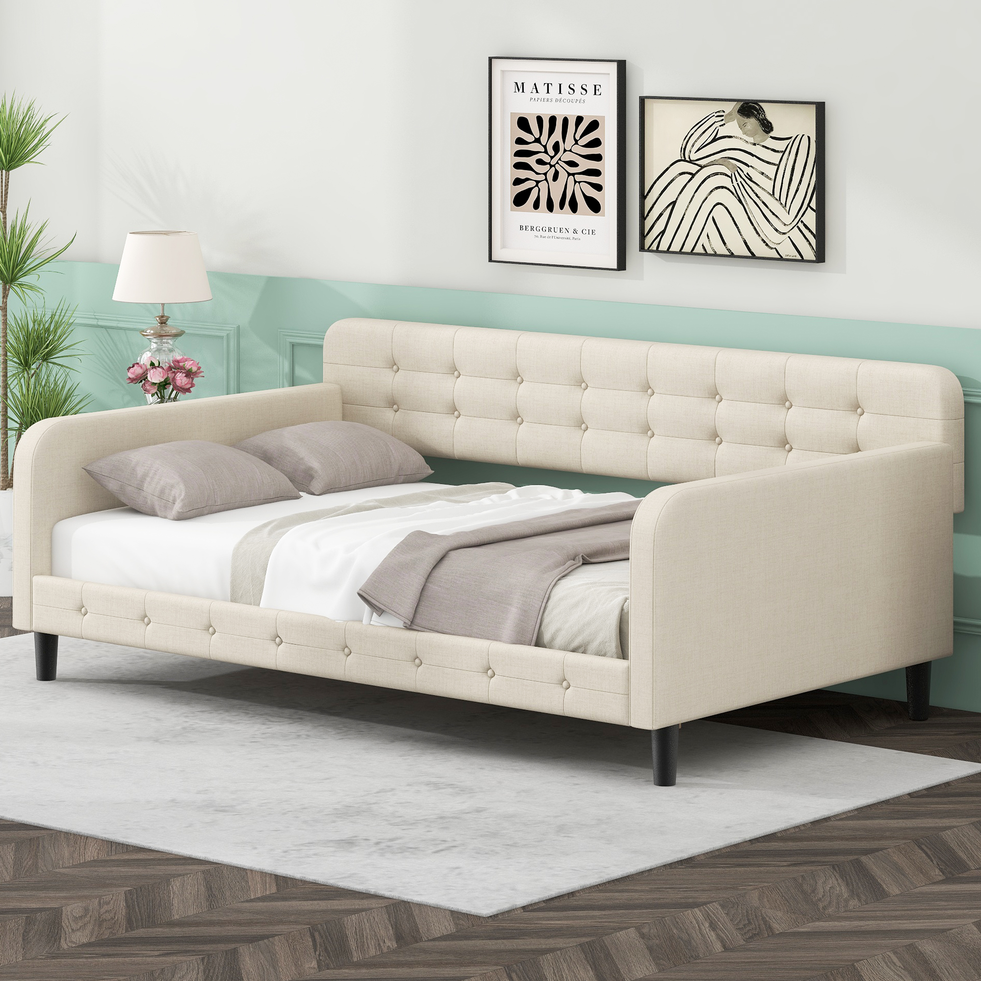 Twin Size Upholstered Tufted Daybed with 4 Support Legs