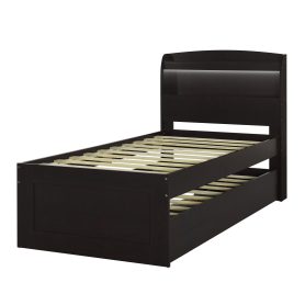 Twin XL Size Platform Bed with Storage LED Headboard, Charging Station, Twin Size Trundle and 2 Drawers