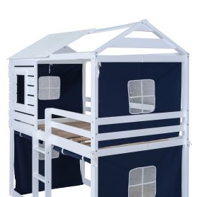 Twin Size Bunk Wood House Bed with Tent