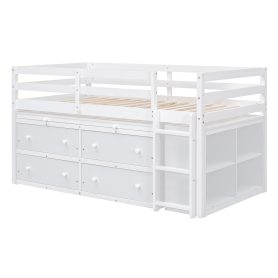 Twin Size Loft Bed with Retractable Writing Desk and 4 Drawers