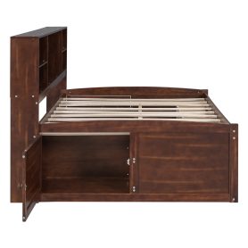 Full Size Wooden Captain Bed with Built-in Storage Shelves, 4 Drawers and 2 Cabinets