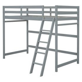 Twin Size High Loft Bed with inclined Ladder, Guardrails