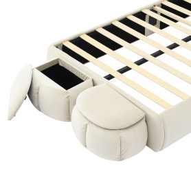 Twin Size Upholstered Platform Bed with Cartoon Ears Shaped Headboard and Light