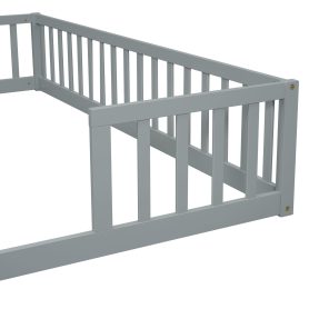 Double Twin Floor Bed With Fence, Guardrails, Without Door