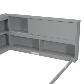 Full Floor Bed With L-shaped Bookcases, Sliding Doors, Without Slats