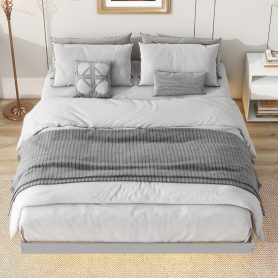 Queen Size Floating Bed with LED Lights Underneath