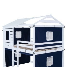 Full Size Bunk Wood House Bed with Tent