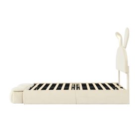 Twin Size Upholstered Platform Bed with Cartoon Ears Shaped Headboard and Light