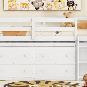 Twin Size Loft Bed with Retractable Writing Desk and 4 Drawers