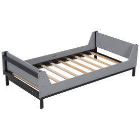 Twin Bed with Headboard, Footboard, Safeguards, Built-in Bed-end Book Storage Rack