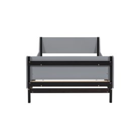 Twin Bed with Headboard, Footboard, Safeguards, Built-in Bed-end Book Storage Rack