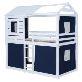 Twin Size Bunk Wood House Bed with Tent