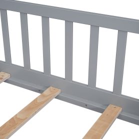Twin House-Shaped Bedside Floor Bed with Guardrails, Slats, with Door