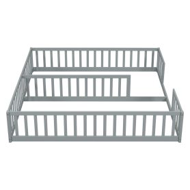 Double Twin Floor Bed With Fence, Guardrails, Without Door