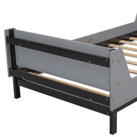 Twin Bed with Headboard, Footboard, Safeguards, Built-in Bed-end Book Storage Rack