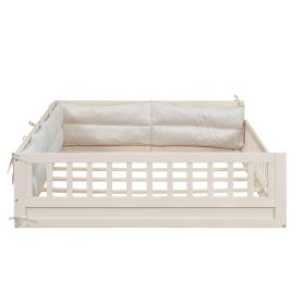 Wood Full Size Upholstered Platform Bed with Guardrail and Pillow