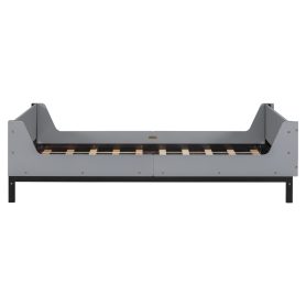 Twin Bed with Headboard, Footboard, Safeguards, Built-in Bed-end Book Storage Rack