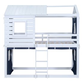 Twin Size Bunk Wood House Bed with Tent