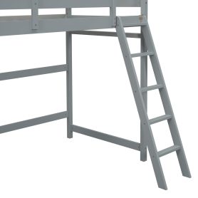 Twin Size High Loft Bed with inclined Ladder, Guardrails