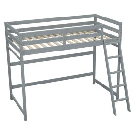 Twin Size High Loft Bed with inclined Ladder, Guardrails