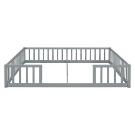 Double Twin Floor Bed With Fence, Guardrails, Without Door