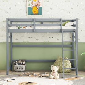 Twin Size High Loft Bed with inclined Ladder, Guardrails