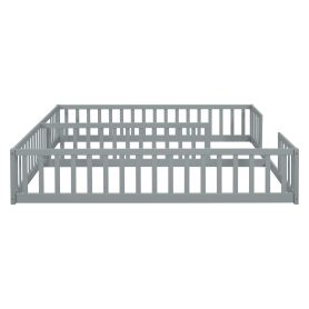 Double Twin Floor Bed With Fence, Guardrails, Without Door