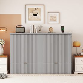 Full Size Murphy Bed with Drawer and a set of Sockets & USB Ports, Pulley Structure Design