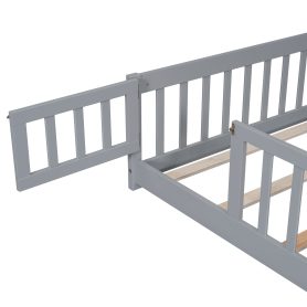 Twin House-Shaped Bedside Floor Bed with Guardrails, Slats, with Door