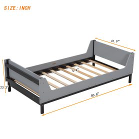 Twin Bed with Headboard, Footboard, Safeguards, Built-in Bed-end Book Storage Rack