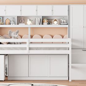 Full Size Wooden Loft Bed Big Storage With Under-Bed Desk, Drawers and Shelves 42 Full Size Wooden Loft Bed Big Storage With Under-Bed Desk, Drawers and Shelves