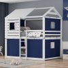 Full Size Bunk Wood House Bed with Tent