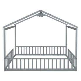 Double Twin House-style Floor Bed With Fence and Guardrails, Without Door 30 Double Twin House-Style Floor Bed With Fence, Guardrails, Without Door