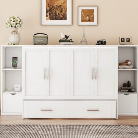 Full Size Murphy Bed with Shelves, Drawers and USB Ports