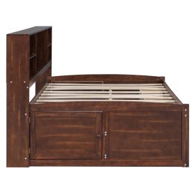 Full Size Wooden Captain Bed with Built-in Storage Shelves, 4 Drawers and 2 Cabinets