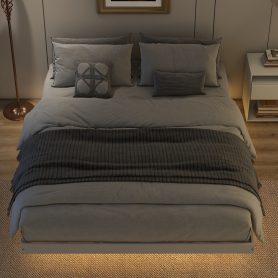 Queen Size Floating Bed with LED Lights Underneath