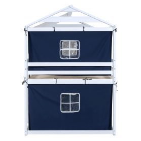 Full Size Bunk Wood House Bed with Tent