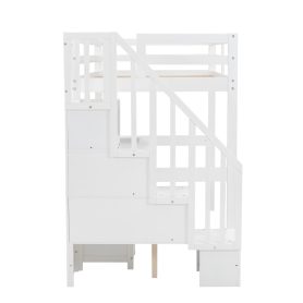 Twin Size Loft Bed Frame with Built-in Desk and Double Storage Drawers