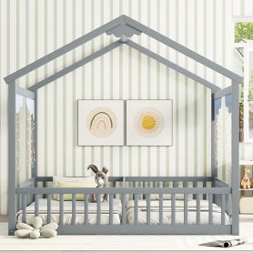 Double Twin House-style Floor Bed With Fence and Guardrails, Without Door 46 Double Twin House-Style Floor Bed With Fence, Guardrails, Without Door